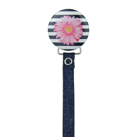 Pink Flower on Striped Background Pacifier Clip