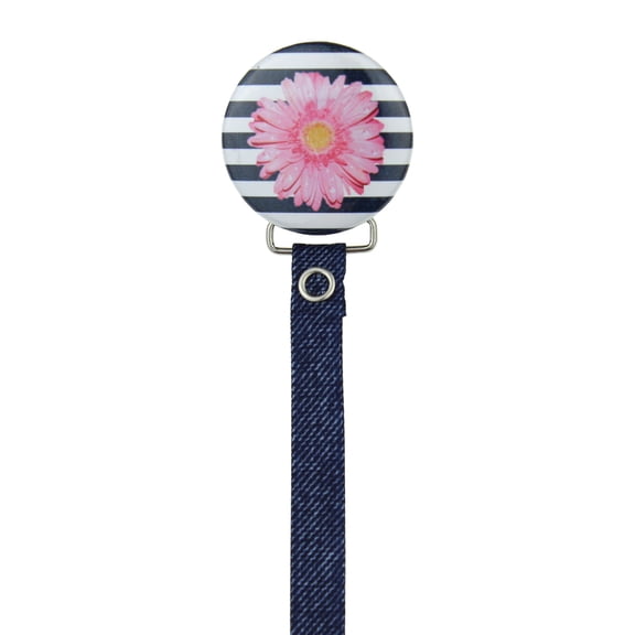 Pink Flower on Striped Background Pacifier Clip