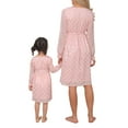 thumbnail image 4 of Franhais Parent-child Casual Midi Dress, Pink Wave Dotted Pattern V-neck Dress for Women/ 2-9 Years Old Girls, 4 of 9