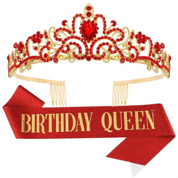 EODKSE 2 Pièces Ceinture de Couronne d'anniversaire,Decoration Anniversaire Birthday Girl Diadème Bandeau en Satin,Couronne Anniversaire, Couronne Anniversaire Echarpe, Anniversaire Echarpe,Tout Âge