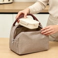 thumbnail image 3 of Striped Insulated Lunch Bag, Large Capacity Thermal Lunch Tote 9.06x7.09in, Reusable Cooler Bag for Work School Picnic (Coffee), 3 of 5