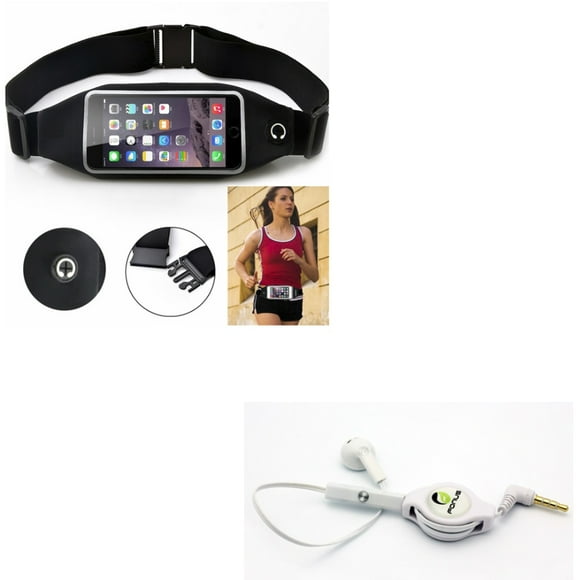 Black Sports Running Workout Waist Bag Belt Case w Retractable Headset MONO Handsfree Earphone Mic K4P for Motorola Moto G5 PLUS (XT1687) Z2 Play X4 X Play G7 Play 2 (2nd Gen), Droid Turbo 2