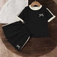 thumbnail image 6 of ITSAME Girls Crewneck T-Shirt and Shorts Set Bow Print Summe Casual Active Outfits 2-Piece Black Size 5-6, 6 of 6