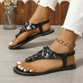 thumbnail image 4 of Xunlbb Clearance Sale Sandals! Glamorous Outdoors T-strap Flat Sandals Women Flower Decor Toe Post Thong Sandals, 4 of 7