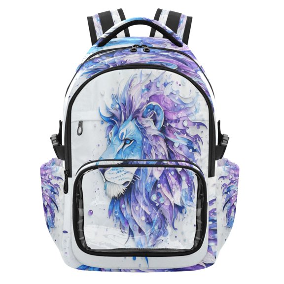 25L PVC Casual Backpack, Waterproof Large Capacity Backpack for Student Commute & Short Trips Blue Pretty Lion