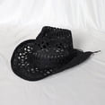 thumbnail image 2 of Cowboy Hats for Women Sun Hat Straw Hat Breathable Cowgirl Unisex Beach Men's Hats & Caps Black, 2 of 9