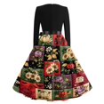 thumbnail image 6 of Women's Halloween Dress Castle Bat Long Sleeve Cocktail 1950s Vintage Dresses Crew Neck Hepburn Casual Fall Dress with Belt M, 6 of 6