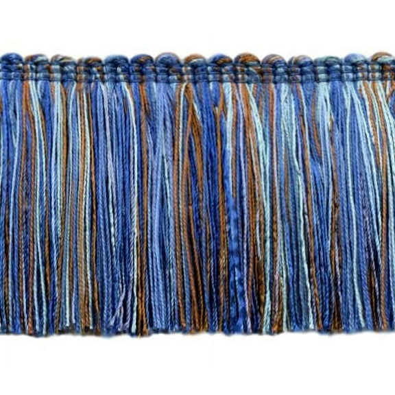 3" (7.5cm) Marrakesh Collection Brush Fringe Trim # 0300RWB,, Blue #VL09 (Sky Blue, Chocolate Brown, Cobalt Blue) Sold By The Yard (36"/3 ft/0.9m)