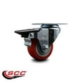thumbnail image 2 of 3 Inch Red Poly Wheel Swivel Top Plate Caster Posi Brake Service Caster, 2 of 2