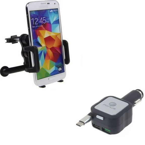 Air Vent Mount Holder w Retractable Car Charger M7M for Acer Liquid Jade Primo - Alcatel PulseMix, 7, Idol 5S 5 4S - ASUS Zenfone V Live, ROG Phone, AR 6 5z 4 Pro - Blackberry Motion, Key2