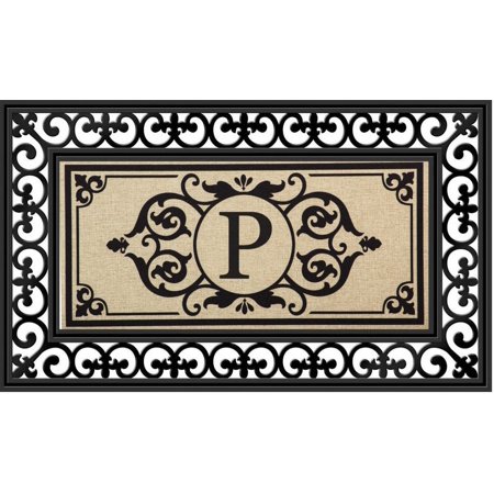 Evergreen Flag Seasonal Sassafras Interchangeable Mat and Tray Cambridge Monogram Burlap , Letter P