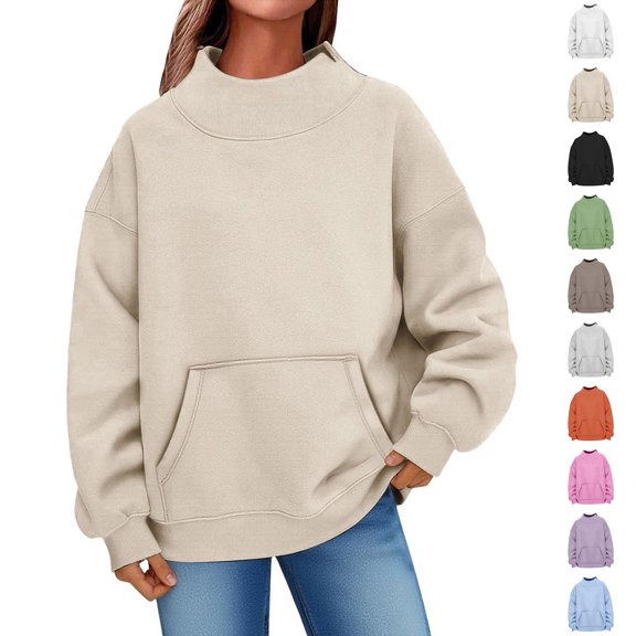 YSUEJPF Womens Oversized Mock Neck Sweatshirt Long Sleeve Soft Fleece Pullover Tops Fall Fashion Casual Outfits with Pocket