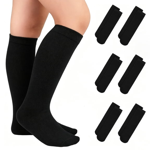 Zando 6 Pairs Kids Youth Athletic Socks Boys Girls Knee High Socks School Uniform Toddler Sports Socks 3-12 Years Black