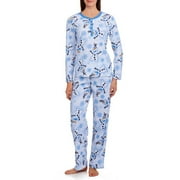 Frozen Womens Blue & White Waffle Fleece Olaf Pajamas Sleep Set