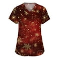 thumbnail image 2 of Resicozy Womens Christmas Scrub Tops Funny Print V Neck Short Sleeve Shirts Trendy Stretch Nursing Uniform with Pockets Deep Red XL, 2 of 6