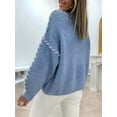 thumbnail image 6 of Females Oversized Sweaters Contrast Stitching Crewneck Sweater Cable Knit Pullover Jumper Pullovers Blue L, 6 of 7