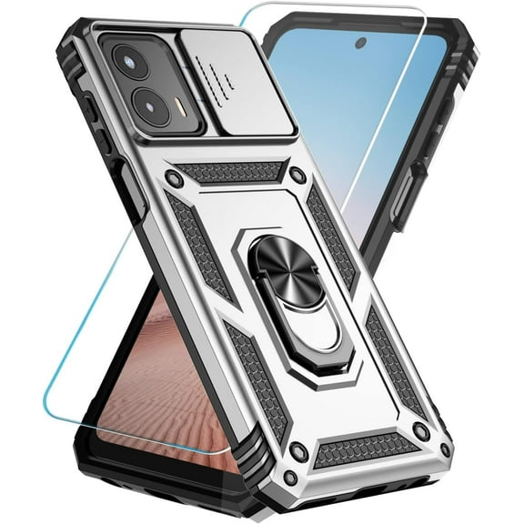for Motorola Moto G 5G 2023 Case with HD Screen Protector & Slide Camera Cover & Kickstand, [Military-Grade] Phone Case for Moto G 5G 2023 (Silvergrey)