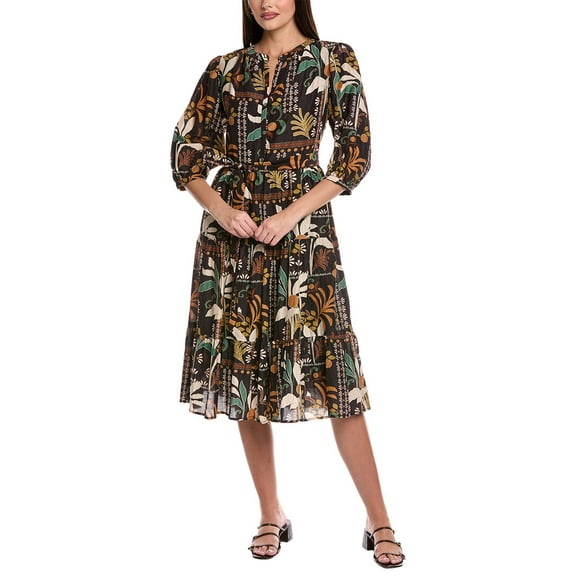 Velvet by Graham & Spencer womens  Tiered Silk-Blend Midi Dress, xs, Black