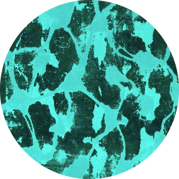 Ahgly Company Indoor Round Abstract Turquoise Blue Modern Area Rugs, 6' Round