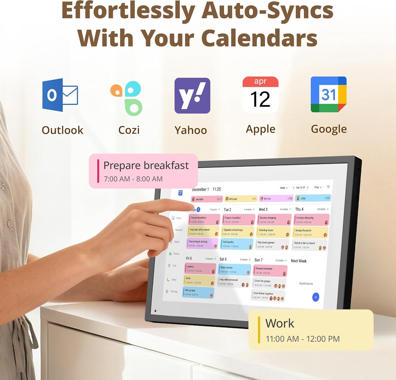 Dragon Touch Digital Calendar with Chore Chart - 10.1" Interactive Touchscreen, Smart Family Scheduler for Desk Mounting-Black