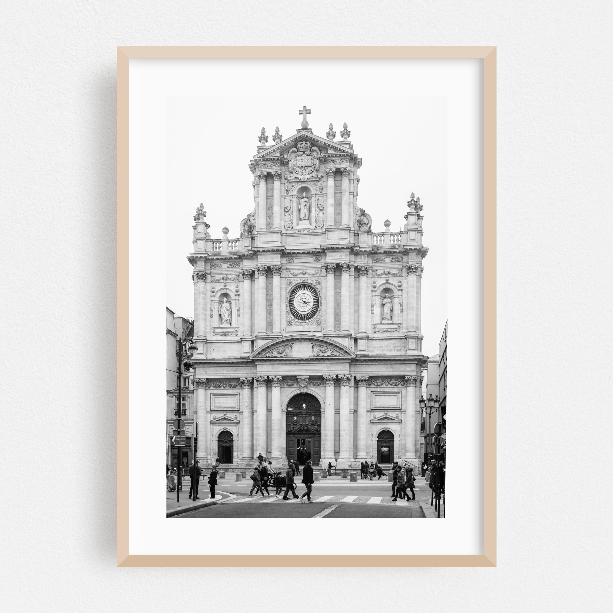 Eglise Saint-Paul-Saint-Louis B&W - Paris Île-de-France France Photography Unframed Wall Art Print 24 x 36 inches