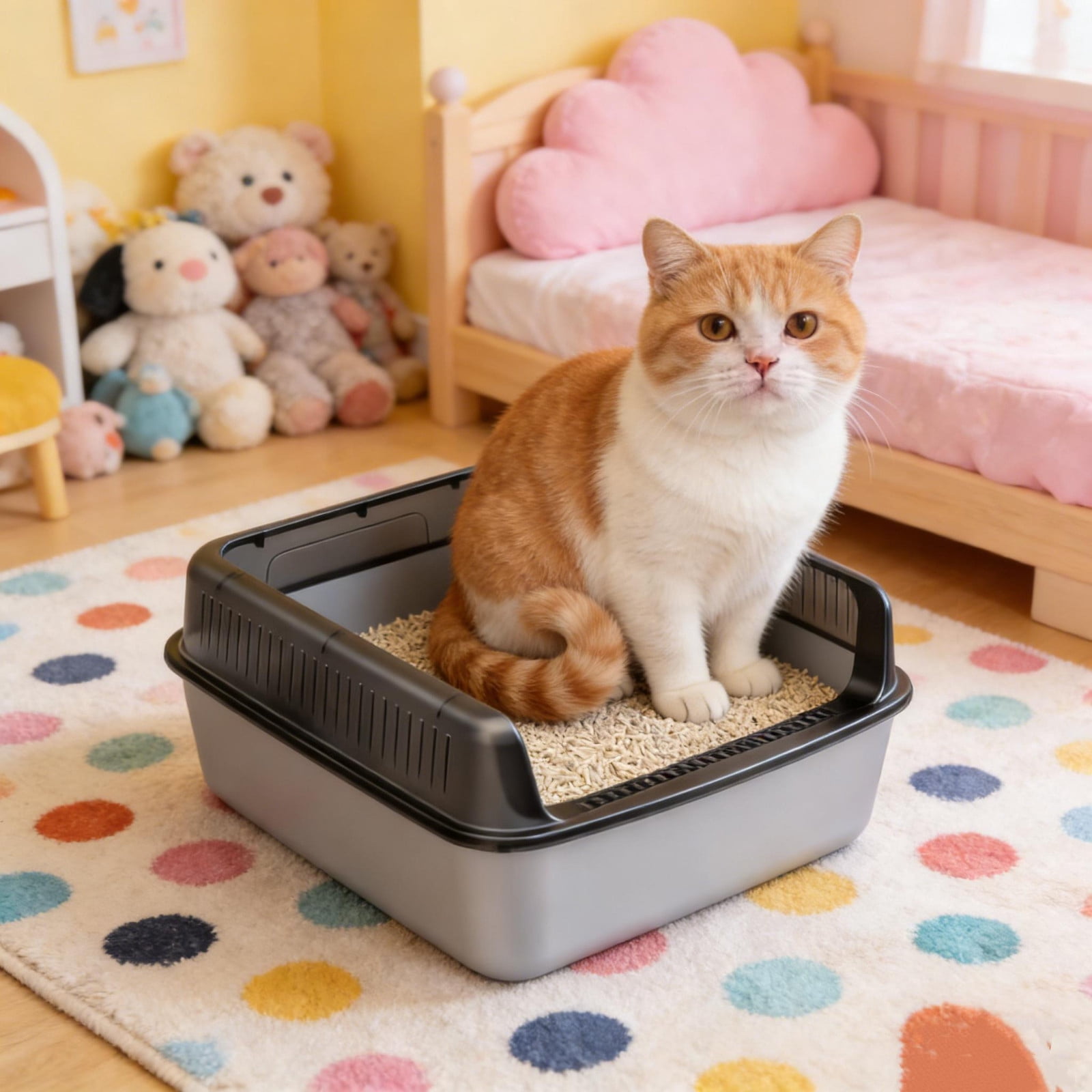 Enclosed Cat Litter Box | Top Entry, High Sides Odor Control | Black Plastic, 16"x12", Tall Walls Prevent Litter Scatter | Easy Clean Detachable Design | Spacious Interior, Air Circulation, Scoop
