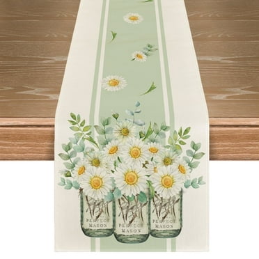 Sm:)e Eucalyptus Leaves Daisy Spring Table Runner for Summer 13 x 72 Inch