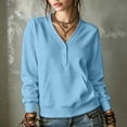 thumbnail image 2 of Women's V-Neck Button Front Sweatshirt Long Sleeve Pullover with Front Pocket Loose Fit Casual Top for Fall & Winter, 2 of 7