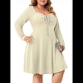 thumbnail image 3 of Vestido Casual de Mujer de Talla Grande con Cuello Cuadrado, Larga y Canalé. Albaricoque XXL, 3 of 10