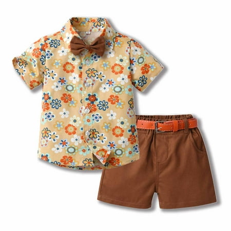 

Leesechin Toddler Boys Clothes Clearance Summer Children s Wear Boy s Short-sleeved Lapel Shirt Shorts Suit With Belt Tie