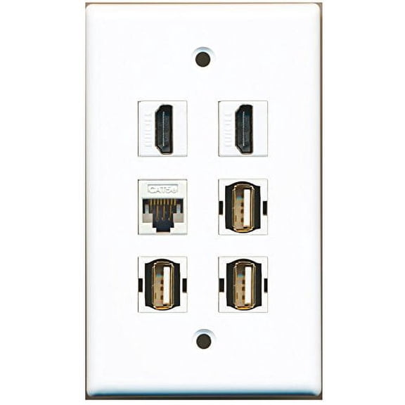 RiteAV - 2 HDMI 3 Port USB A-A 1 Port Cat5e Ethernet White Wall Plate