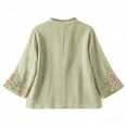 thumbnail image 4 of Womens Shirts Cotton Linen 3/4 Sleeve Embroidered Chinese Traditional Mandarin Collar Button Blouse Summer Trendy Tops Green L, 4 of 4