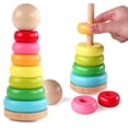 thumbnail image 3 of GEMEM Anillos apilables de juguete, apilador de arcoíris de madera, juguetes de aprendizaje para niños pequeños de 18 meses y 2 años, no tóxico, 3 of 5