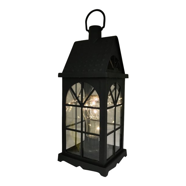 BatteryOperated Rectangular Decorative LED Lantern in Black Plastic
