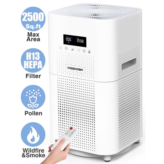 FRESHDEW HEPA Air Purifier for Large Rooms up to 2500 Sq.ft, Air Purifiers for Pet Dander&Odor, Dust, Pollen, Wildfire/Smoke, AP401, White, 2026 New