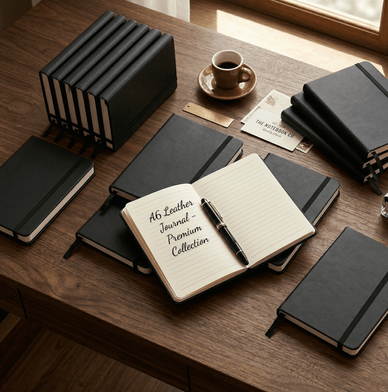 48-Pack Bulk A6 Pocket Notebooks, Black Faux Leather Professional Journals, 8mm Ruled 80 Sheets 80GSM Paper, with Elastic Band & Ribbon Bookmark for Office Work