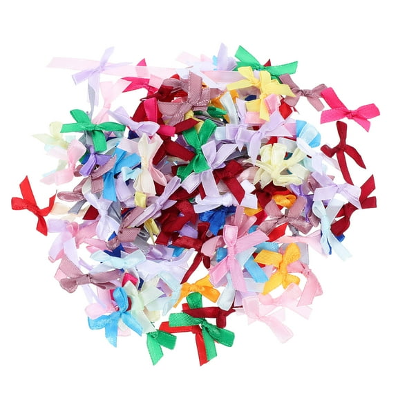 Clispeed 200Pcs Small Bows Crafts Assorted Color Polyester Silk DIY Handmade Bow Knots for Children