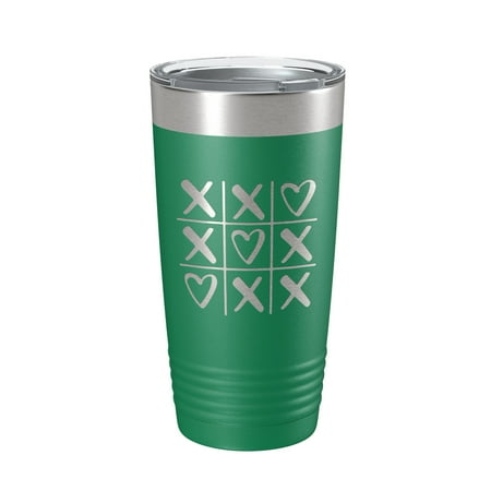 

Valentine s Day Tumbler Tic Tac Toe Hearts Travel Mug Insulated Laser Engraved Coffee Cup 20 oz Green
