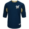 thumbnail image 2 of Men's Majestic Navy/Gold Milwaukee Brewers Authentic Collection On-Field 3/4-Sleeve Batting Practice Jersey, 2 of 3