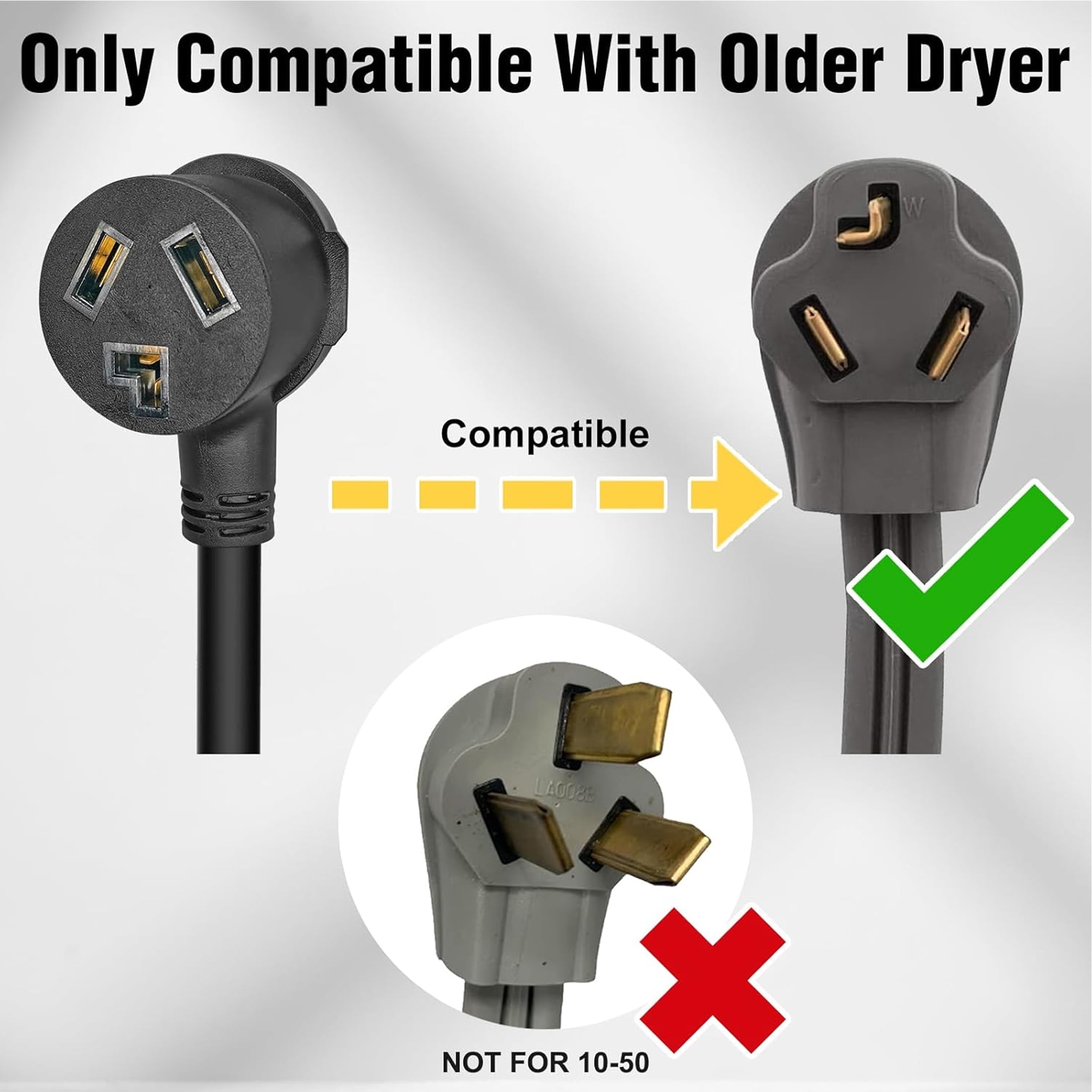Nextirrer 1.5FT 3 Prong to 4 Prong Dryer Adapter, 4 Prone Dryer Outlet Adapter, 14-30P Male to 10-30R Female Receptacle for Old Clothes Dryer Converter, 30A, 250V