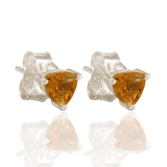 925 Sterling Silver Citrine Cut Trillion 5mm Gemstone Stud Earrings for Women