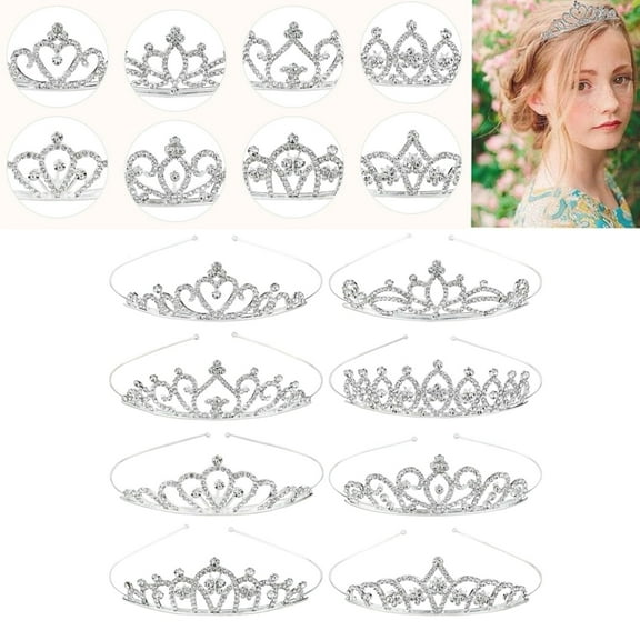 8 Pack Glitter Rhinestone Crown Headbands For Wedding Prom Birthday Party, Princess Sparkly Hair Tiaras, Silver Color Hair Styling Accessories For Kids Girls Teens Women Brides