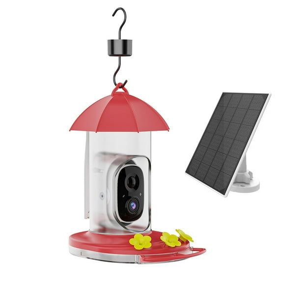 Smart Hummingbird Feeder with Camera Solar Powered Wireless Outdoors Bird Feeder with Ant Moat