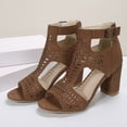 thumbnail image 6 of Dakaela Chunky Heeled Sandals for Womens Bohemian Cutout Open Toe Dressy Heels Summer Pumps Booties for Bridal Wedding Party Brown Size 9.5, 6 of 9