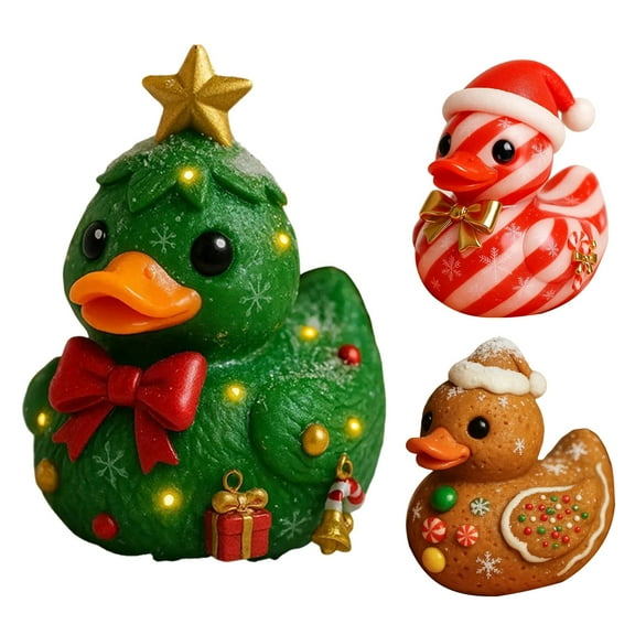 Shoreew 1/3Pcs Duck Ornament Handmade Texture Festive Christmas Decoration with Gift Bowknot Crutch Decor Xmas Duck Statue