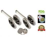 Healthline Heavy Duty Bariatric Walker Wheels, Universal Replacement Wheel Kit for Folding Walkers with Free Walker Glides, Includes Two Stability Safety 5 Inch Rubber Wheels and 2 Glide Tips, Pair