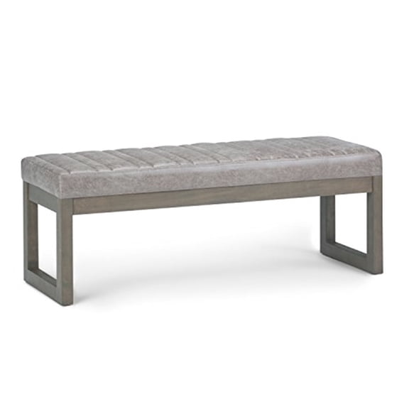 Casey 48 inch Wide Contemporary Rectangle Ottoman Bench in Distressed Grey Taupe Vegan Leather