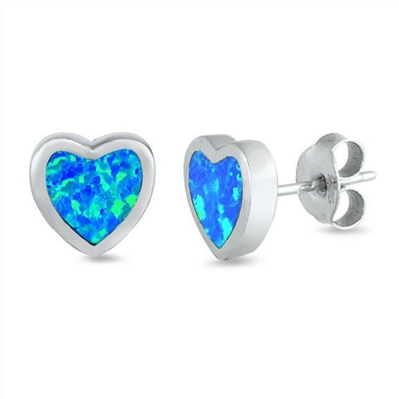Blue Synthetic Opal Heart Design Earring Sterling Silver