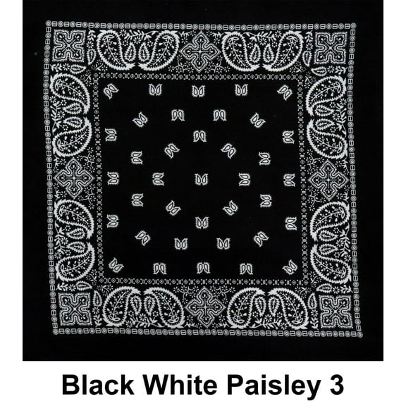 Black White Paisley 3 Print Designs Cotton Bandana (22 inches x 22 inches)