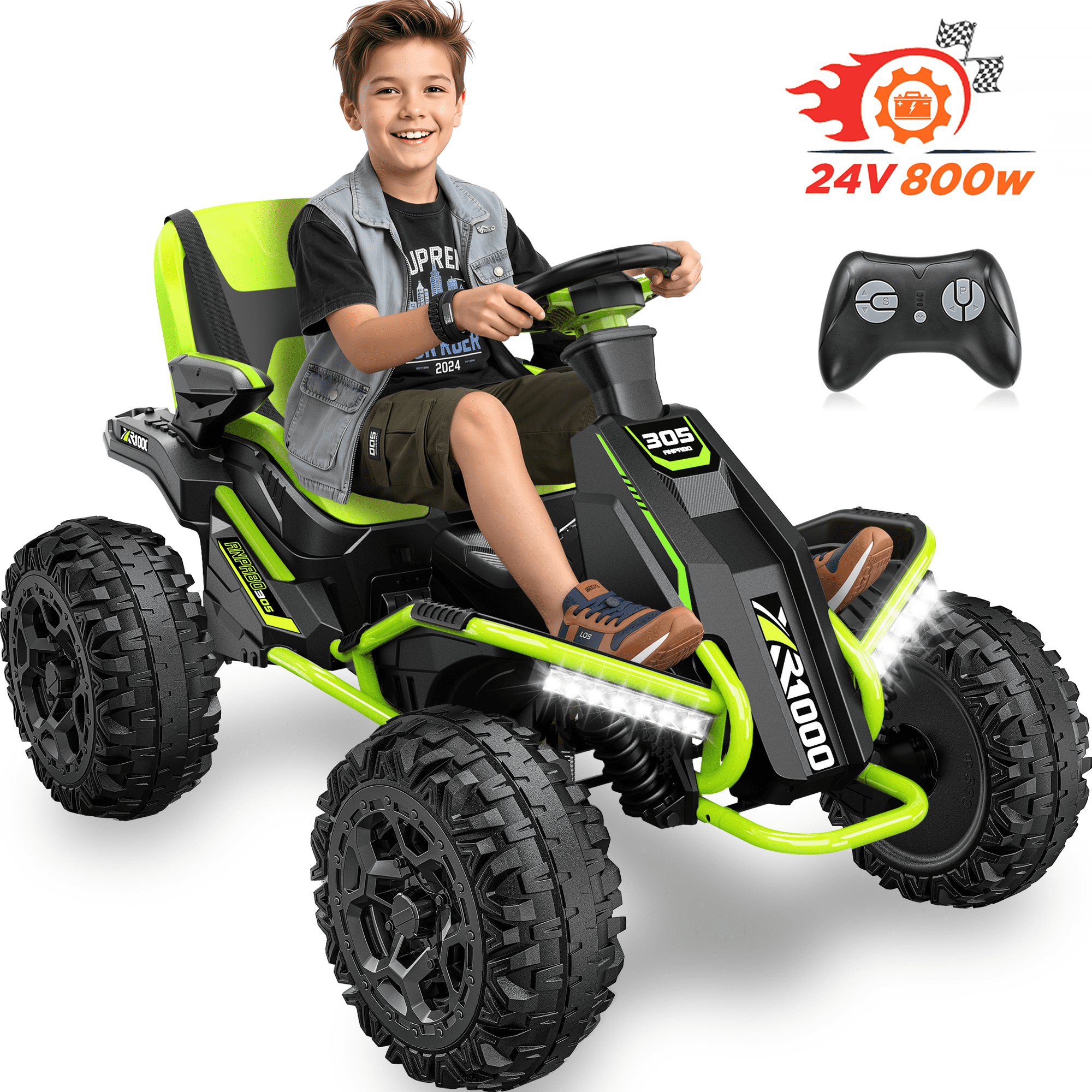 East doll 24V Big Kids Ride on Toys, Electric Power Ride on Car for Kids, 4 Wheeler, 4WD 800W Motors ATV for Kids, 5MPH, Parent Remote, Music, Green